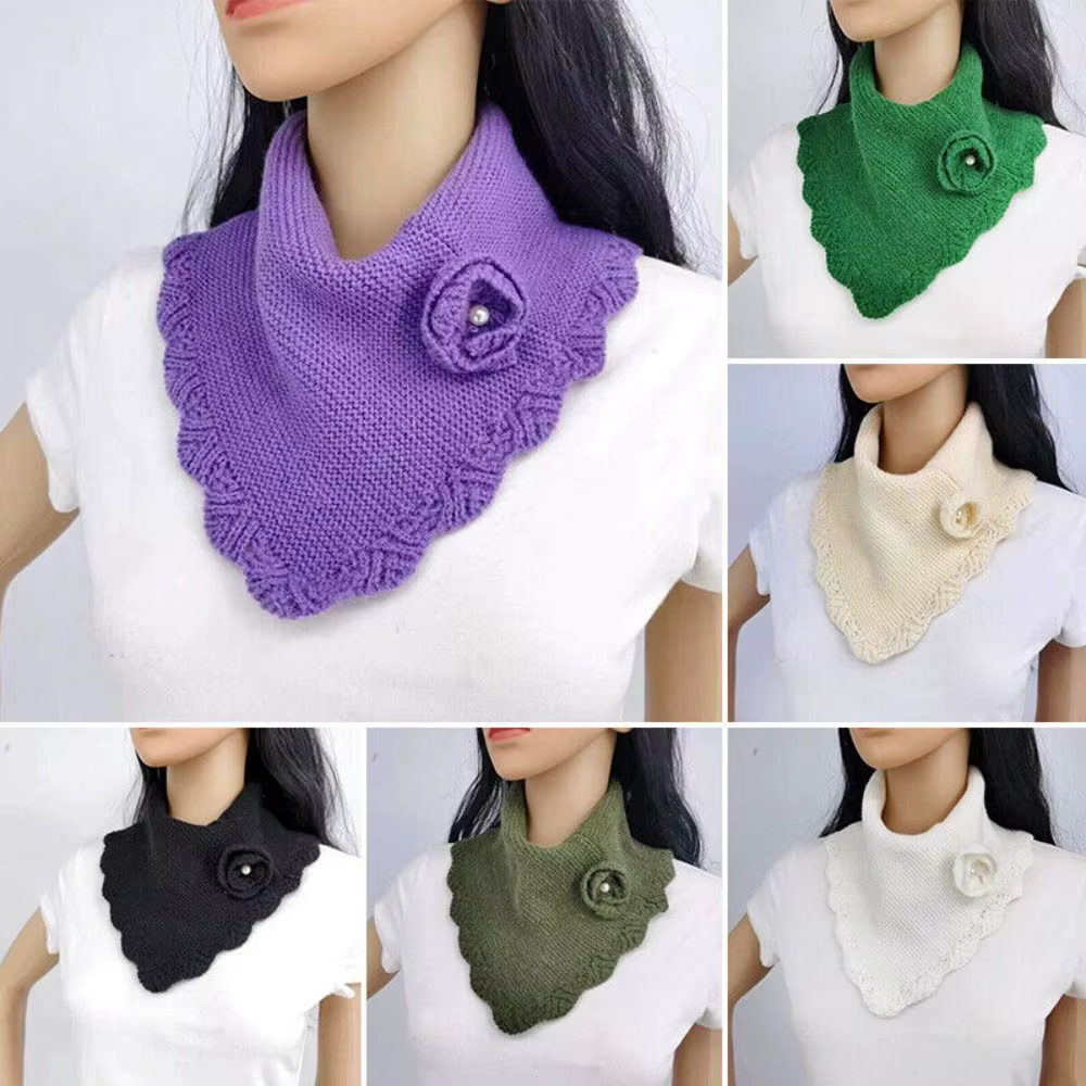 Écharpe Triangle en Tricot à Fleurs pour Femme
