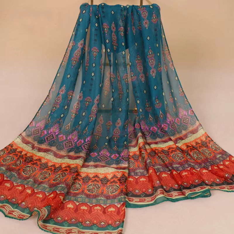 Style indien nouvelles foulards en mousseline de soie femmes respirant mince Simulation foulard
