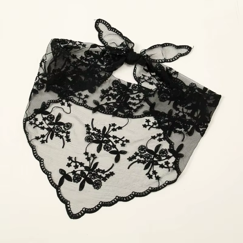 Écharpe à cheveux en dentelle tendance pour femmes, bandeaux triangulaires rétro, foulard triangulaire vintage, accessoires de coiffure élégants pour filles