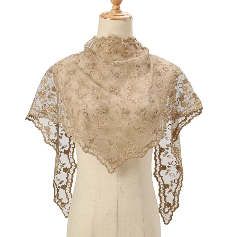 Fleur brodée dentelle Triangle écharpe petit châle Crochet cou