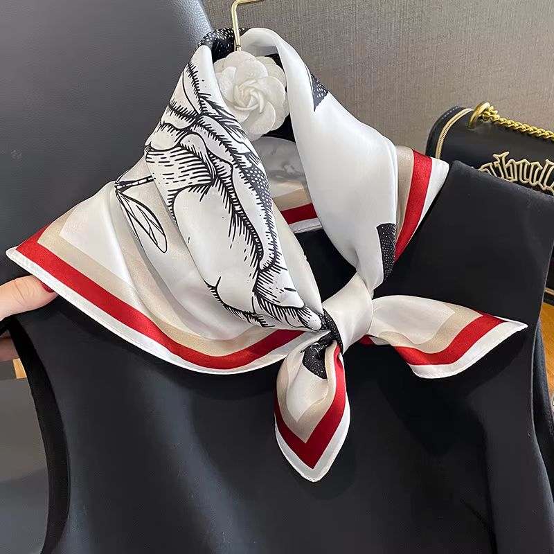 100% mûrier soie cou écharpe Femme marque de luxe tête florale foulards de cheveux printemps Foulard enveloppes carré