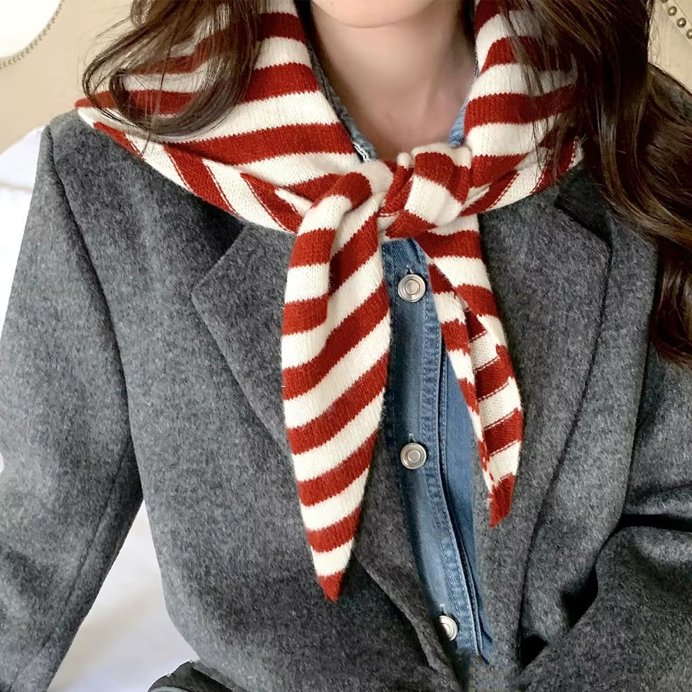 Polyvalent rayé laine tricoté Triangle écharpe femmes mode