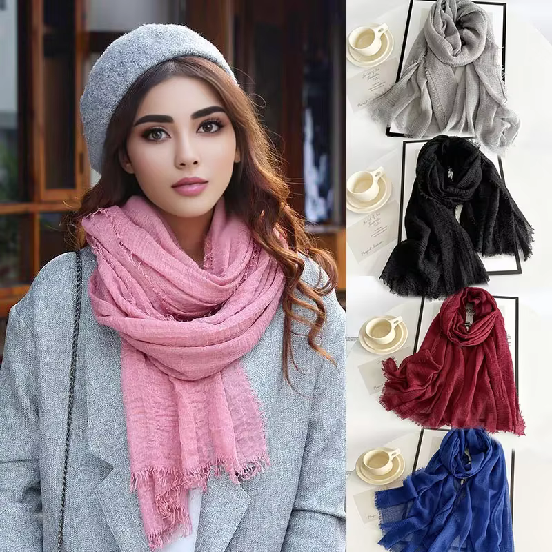 Écharpe bleue femme élégante en mousseline de soie châle coton