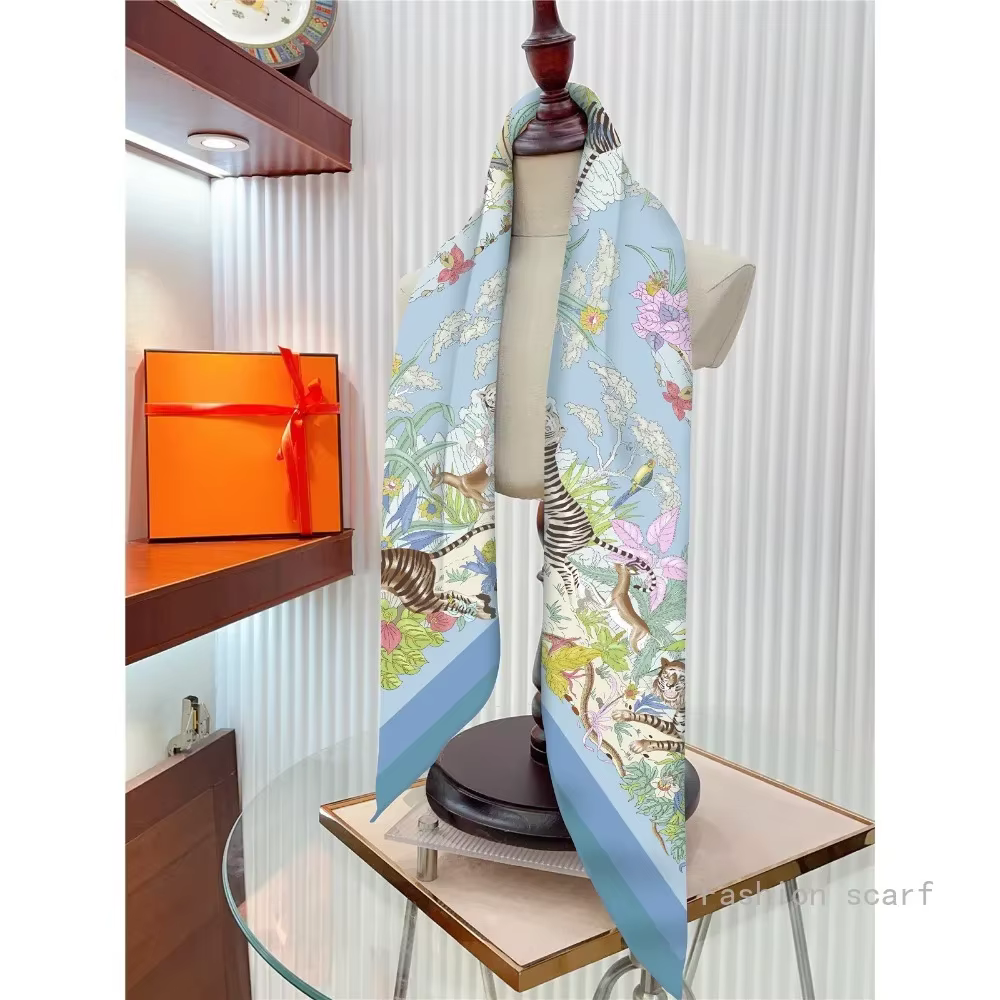 Nouvelle fleur concepteur foulards sergé soie grand carré écharpe femmes voyage châle foulard 90 cm marque de luxe fleurs modernes