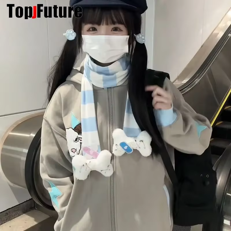 Harajuku gothique Lolita Y2k fille Punk femmes longue écharpe streetwear ange fourrure os foulards
