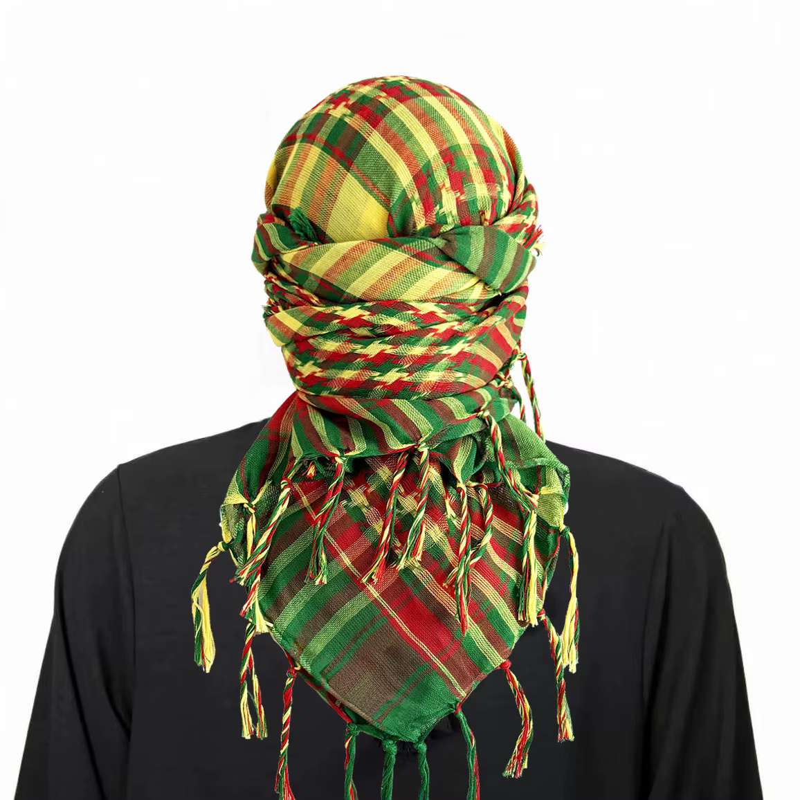 Écharpe Shemagh, Foulard de tête arabe du désert, Keffiyeh à carreaux Rastafari, avec pompons, coupe-vent, cache-cou pour la randonnée, le camping et le style Reggae