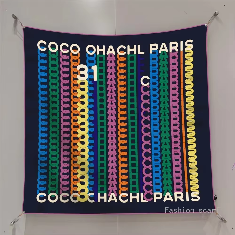 Français 90cm lettre petit C sergé soie femmes crème solaire châle grand carré écharpe foulard en gros foulards