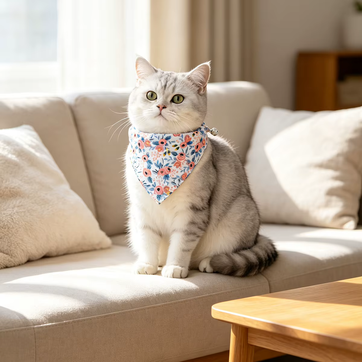 Écharpe triangulaire réglable de style japonais avec motif imprimé clochette