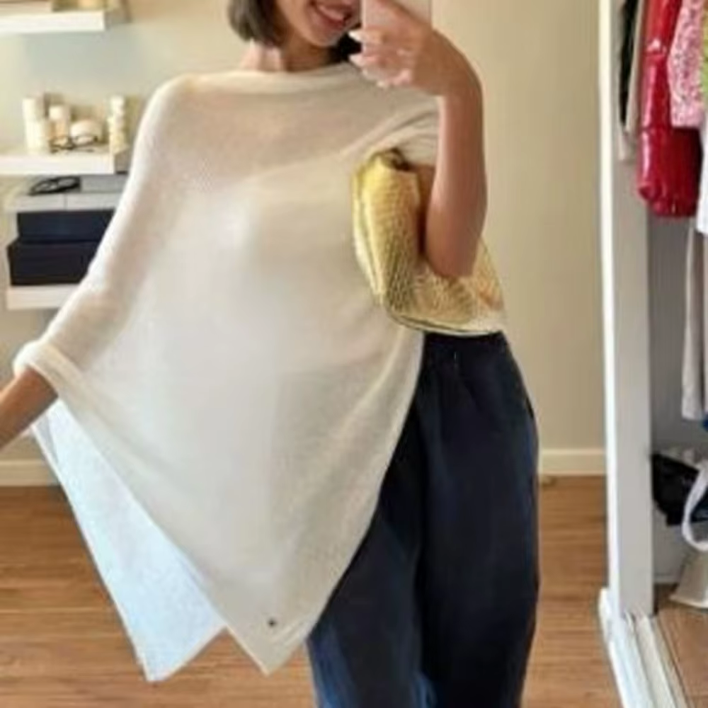 Poncho décontracté en crochet à épaules tombantes