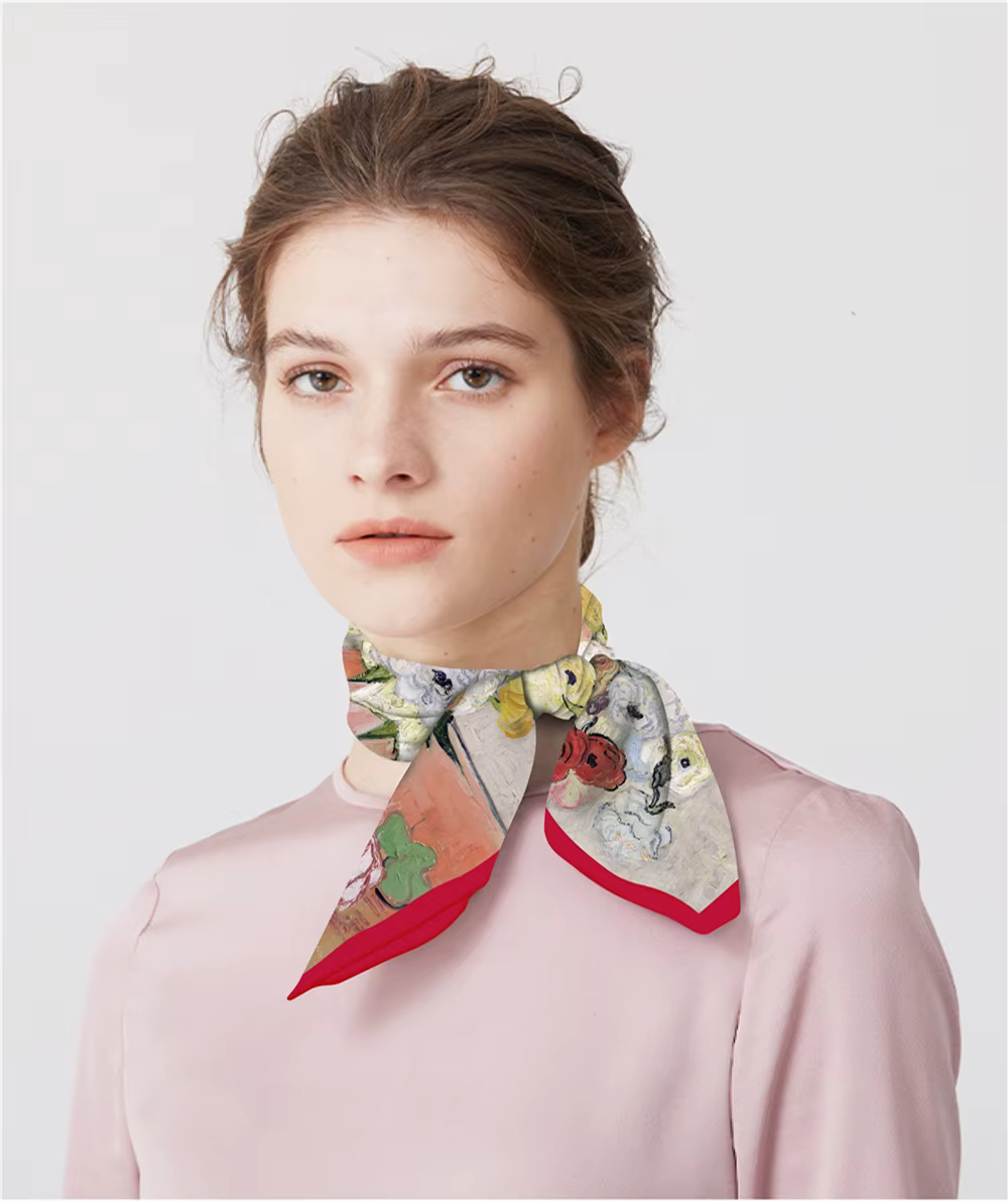 Célèbre peinture à l'huile femmes écharpe enveloppes sergé 100% foulard en soie 53 cm foulards carrés mode foulard Hijab foulard Bandana nouveau