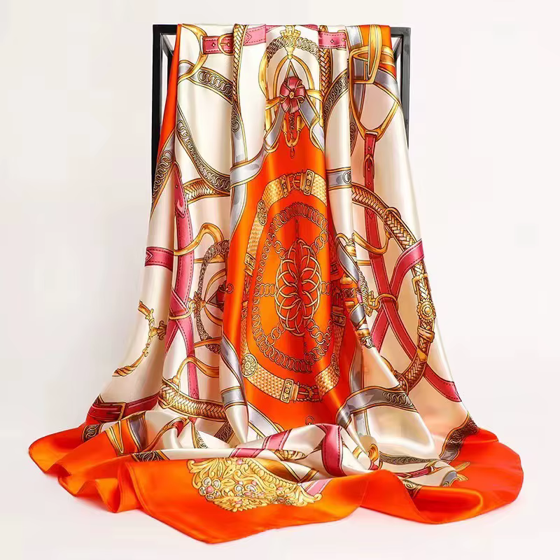 Mouchoirs cheveux foulard en soie 90*90 cm imprimé Satin grand carré foulards