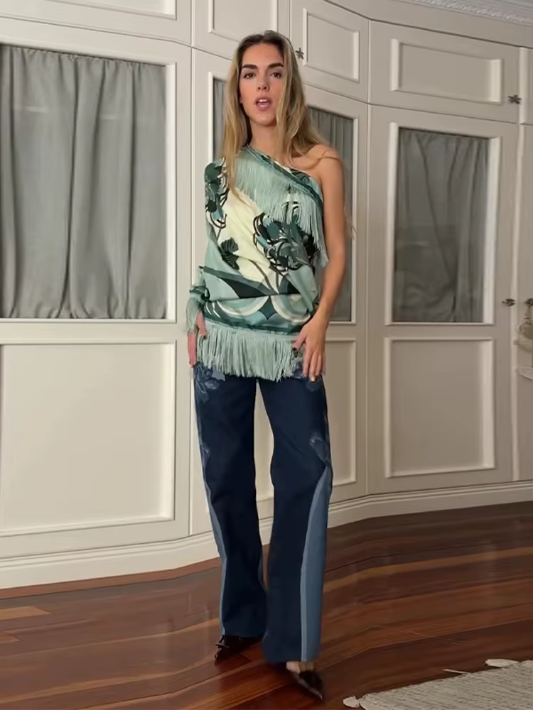 Foulard carré vintage en satin pour femme avec pompons