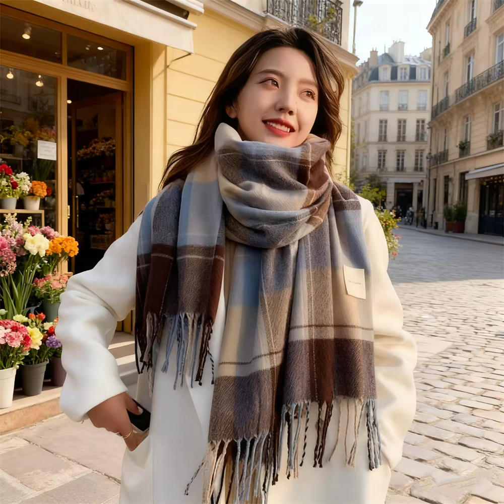 2025 nouveau épais chaud hiver écharpe conception imprimer femmes châle dame enveloppement gland foulards tricoté hommes Foulard couverture 200*50 CM