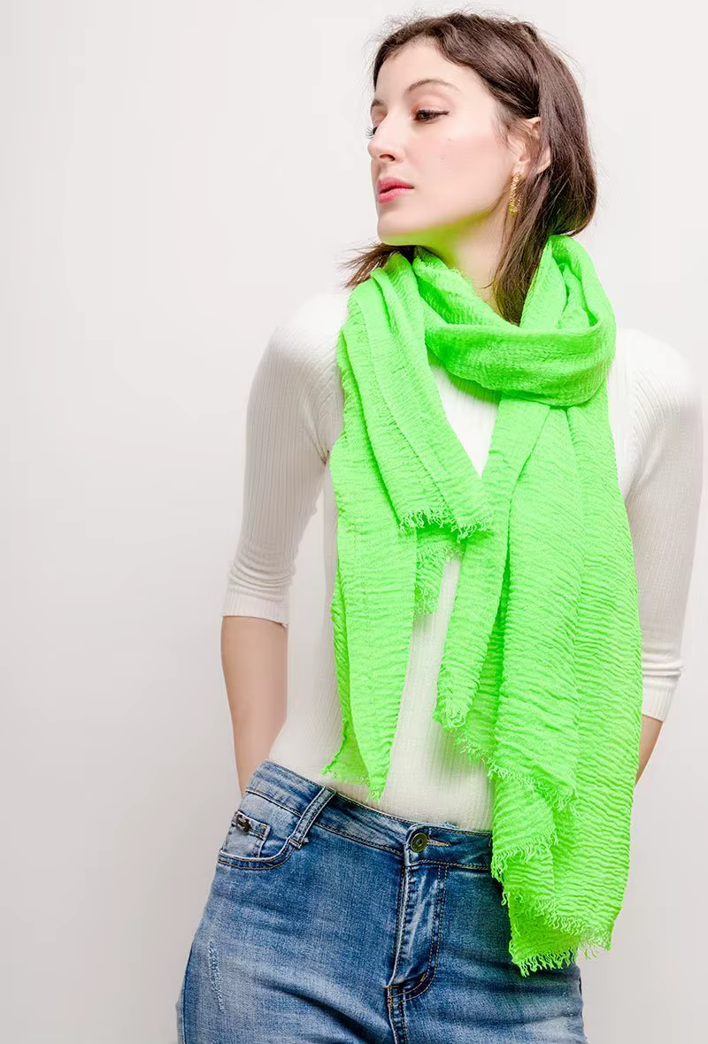NOUVEAU Foulard d'été Néon Uni Effet Bulle Turban Plissé Voile Ondulé pour Femme Écharpe Iridescente