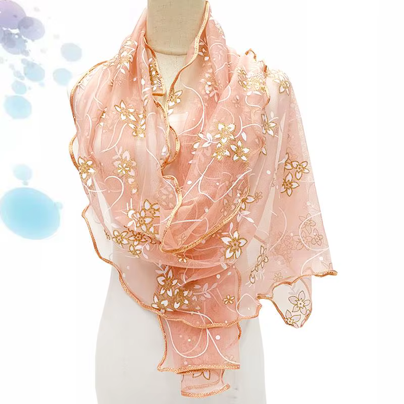 Châle Brodé de Fleurs Dorées pour Femme