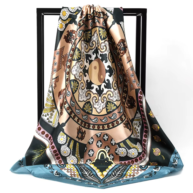 Foulard Carré Élégant de Luxe en Satin pour Femme, Châle, Hijab, 90x90cm
