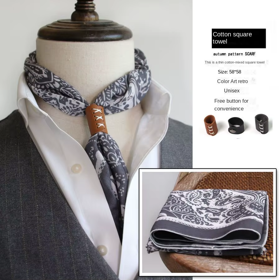 Écharpe artistique rétro en coton et lin pour hommes