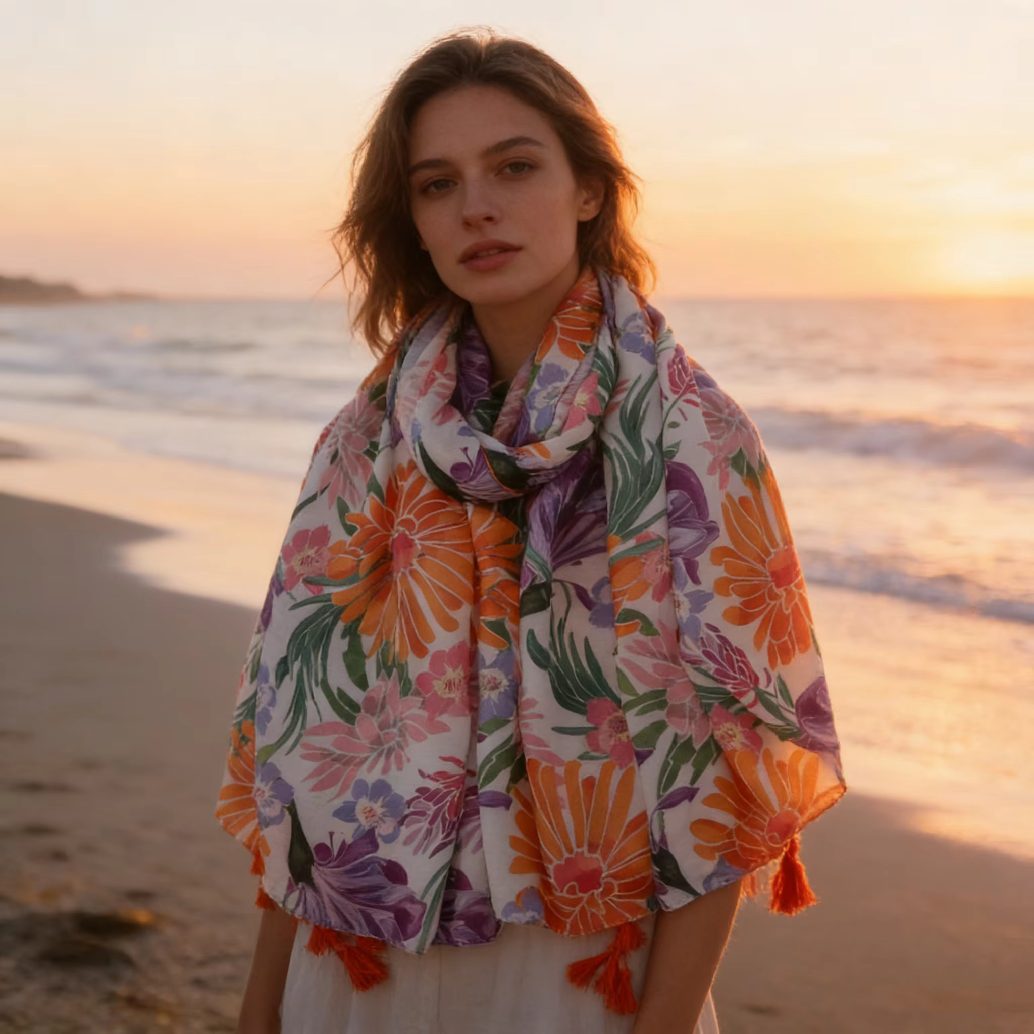 Écharpe longue pour femme à imprimé floral coloré