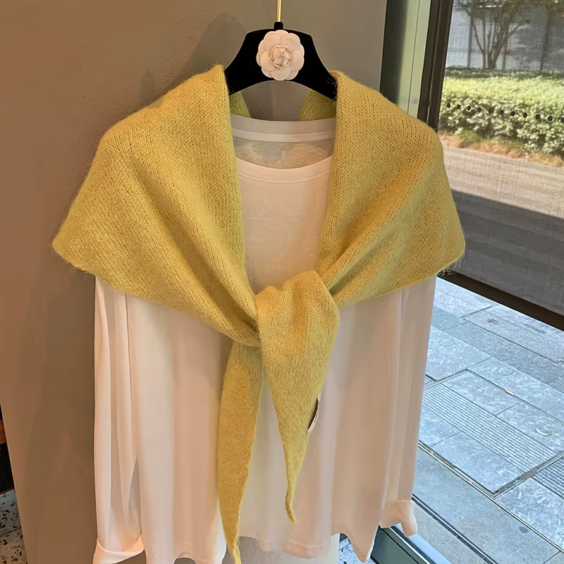 Laine hiver écharpe pour femmes chaud triangle tricot foulards Hijab solide dame châle enveloppement femme Pashmina