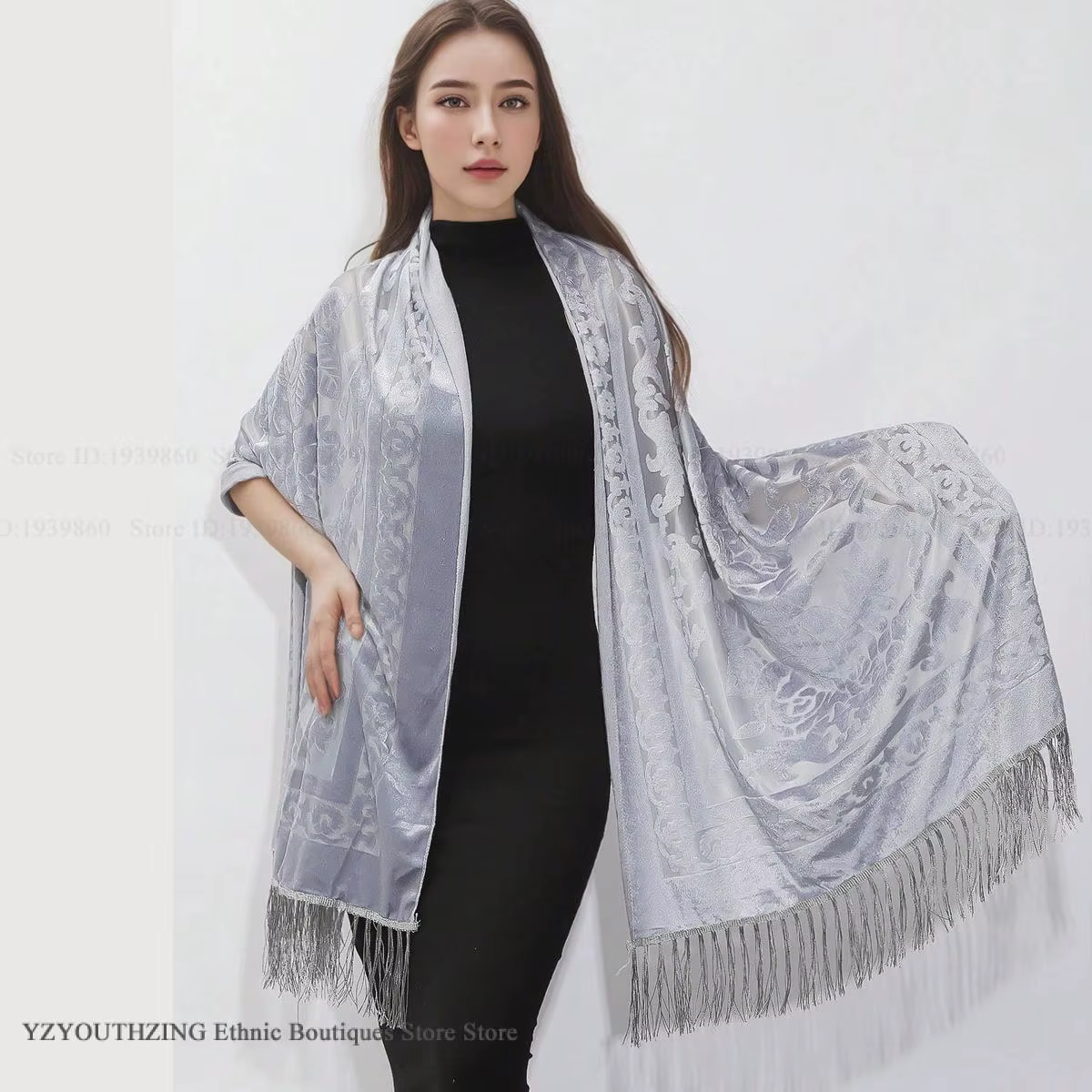 Femmes velours écharpe châle femme longue Jacquard foulards Noble