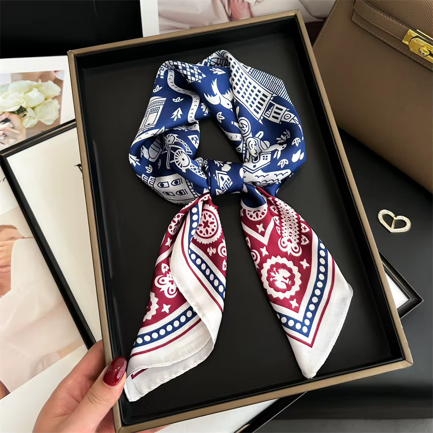 Foulard carré imprimé pied-de-poule d'inspiration Vintage