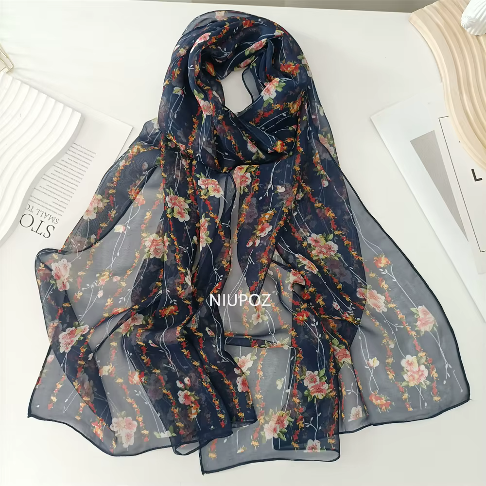 Rouge petite fleur femmes élégant en mousseline de soie Georgette Bandana écharpe été plage crème solaire mince Hijab
