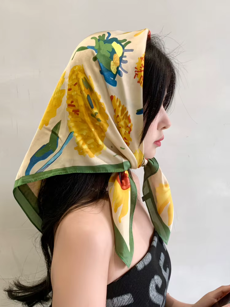 Nouveau foulard carré vert effet peinture à l'huile pour l'été