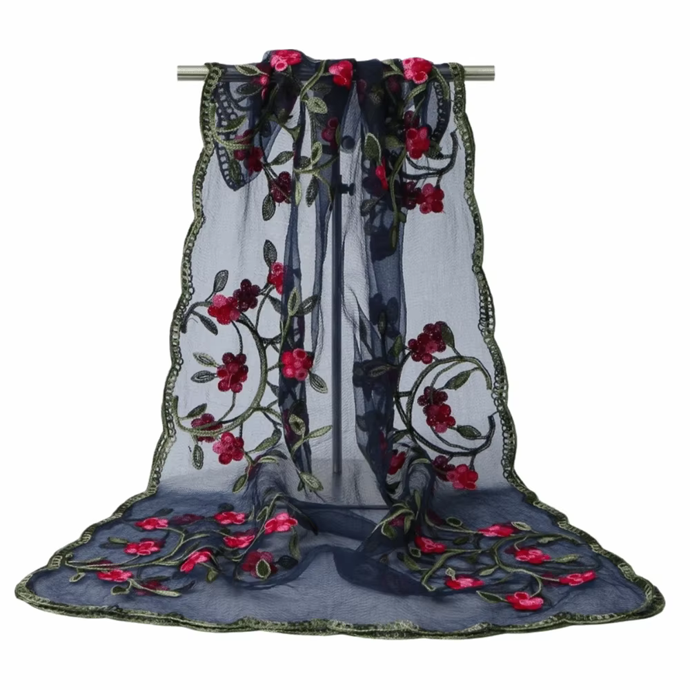 Écharpe châle brodée de fleurs pour femme