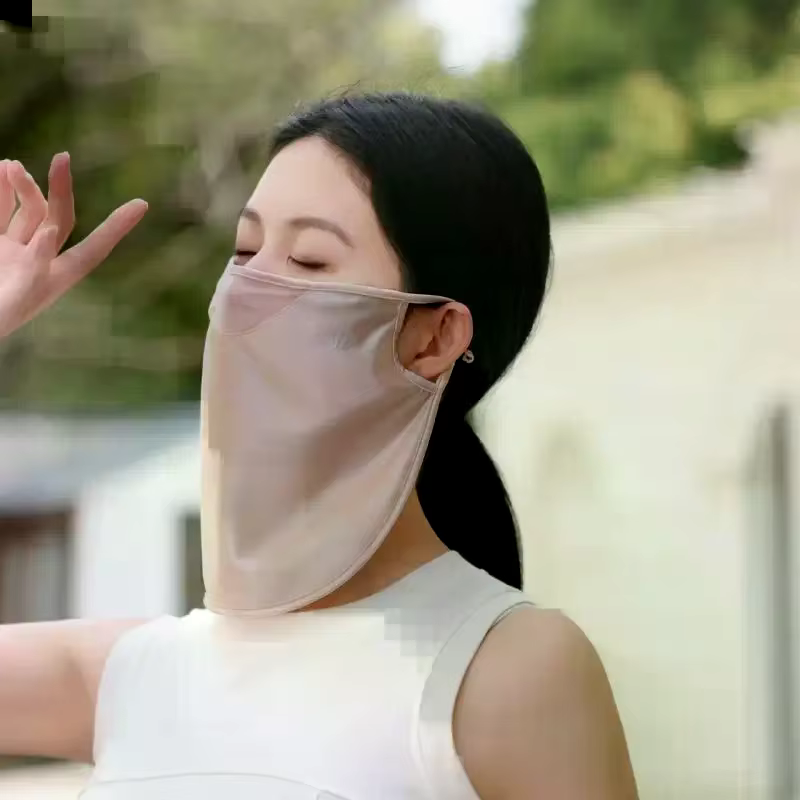 Couvre-visage et cou en soie glacée anti-UV pour femme – Masque de protection solaire respirant et rafraîchissant pour