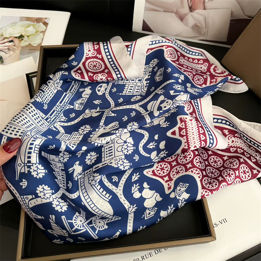 Foulard carré imprimé pied-de-poule d'inspiration Vintage