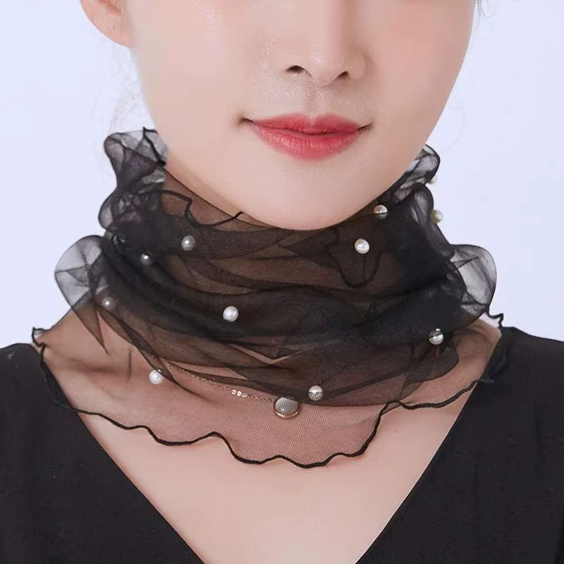 Écharpe en dentelle perlée pour femmes avec maille printemps-été pour la protection du cou