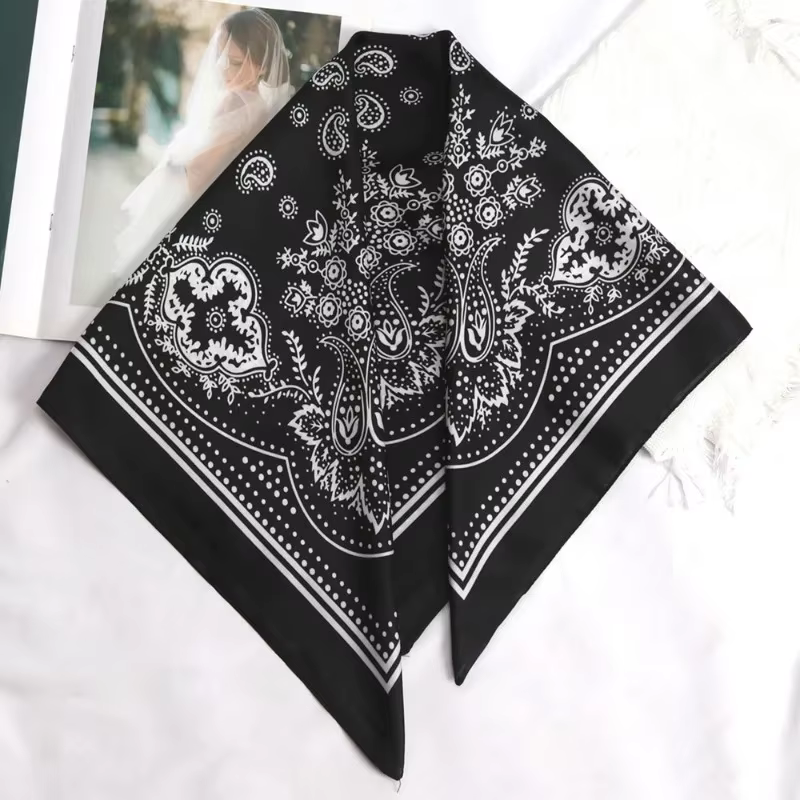Femmes écharpe 70 cm noir Hip Hop Bandana foulard Paisley imprimé Hijab chapeaux poignet bandeau carré foulards imprimer mouchoir
