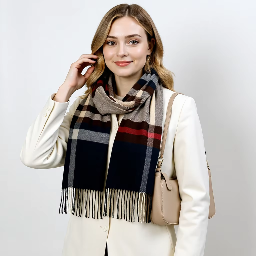 Femmes classique Plaid écharpe glands châle mince Pashmina étoles luxe Design