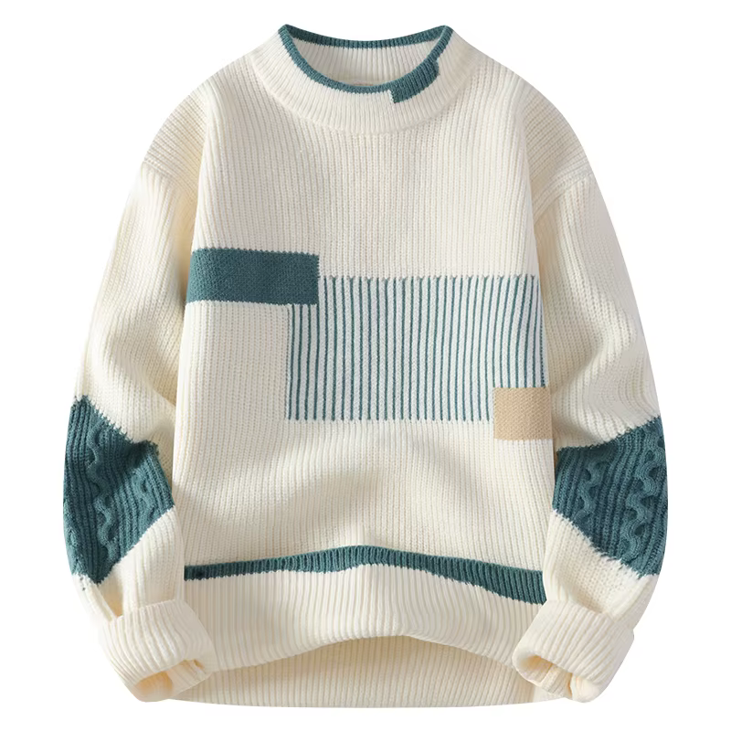 Hommes col montant tricoté pull mode Patchwork tricot pulls