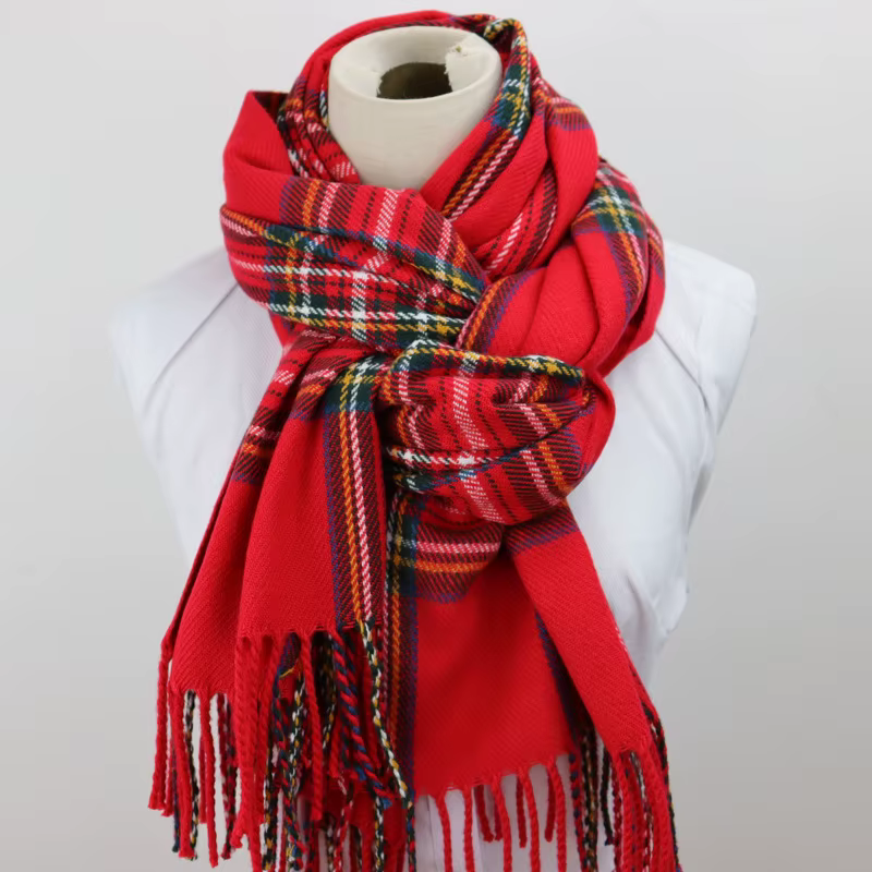 Écharpe à pampilles Tartan rouge