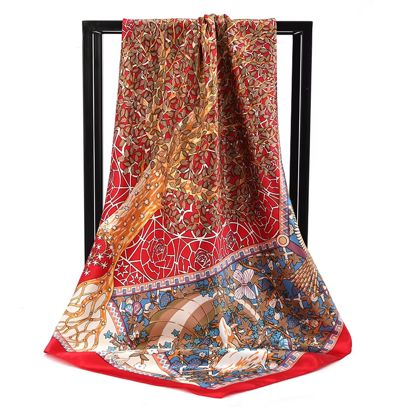 Foulard Carré Élégant de Luxe en Satin pour Femme, Châle, Hijab, 90x90cm