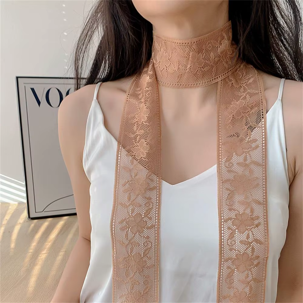 Dentelle fleur étroite longue écharpe femmes filles maigre bandeau