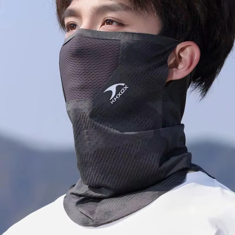Cache-cou de cyclisme respirant pour le printemps et l'été, protection solaire, masque facial unisexe pour la pêche, la randonnée, le sport, avec fixation auriculaire, couvre-visage rafraîchissant