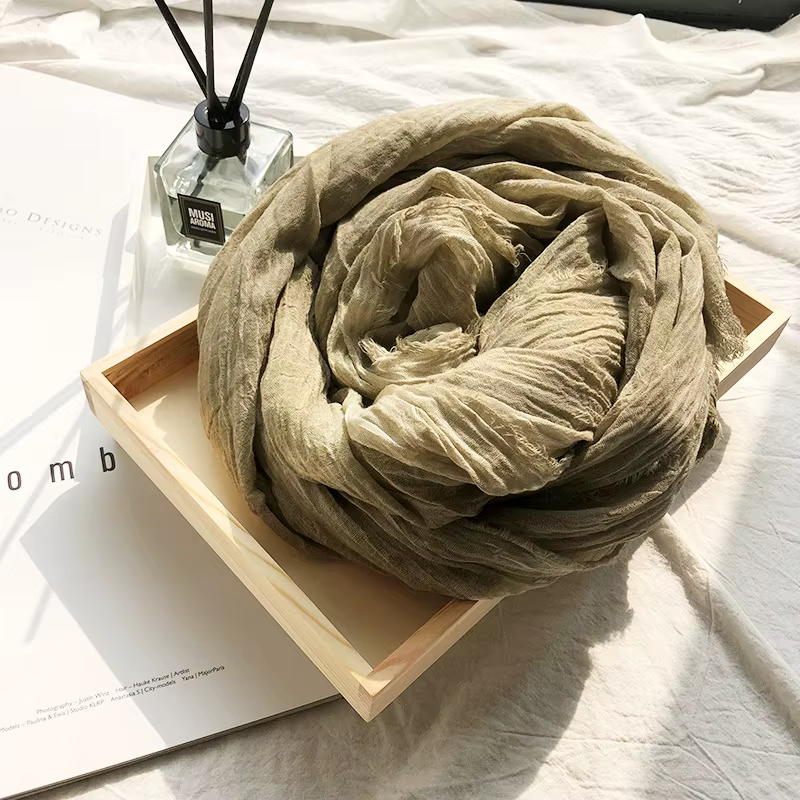 Écharpe Vintage en coton et lin froissé pour hommes et femmes