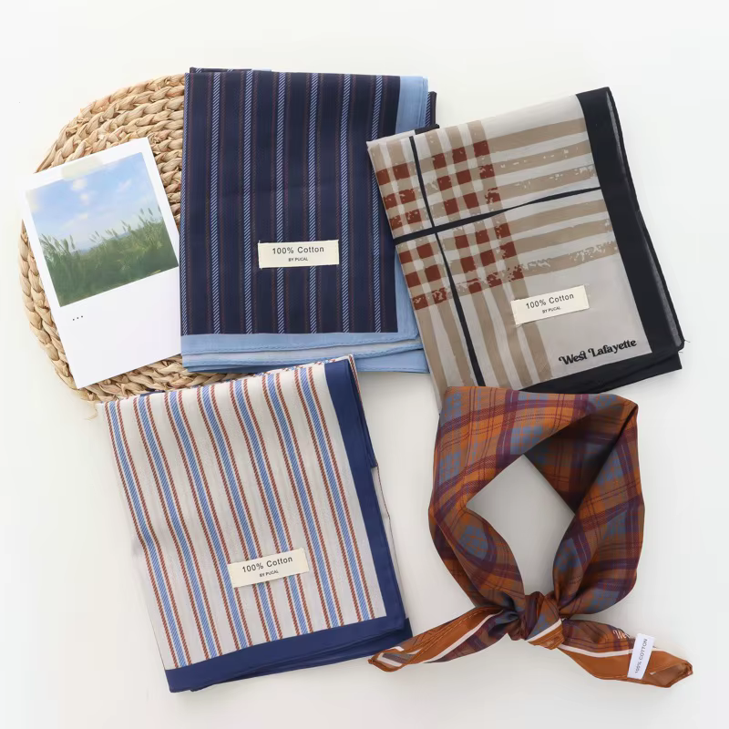 100% coton rayé frais tout-Match petite serviette carrée 2025 nouvelle mode foulard à bout fermé pour écharpe