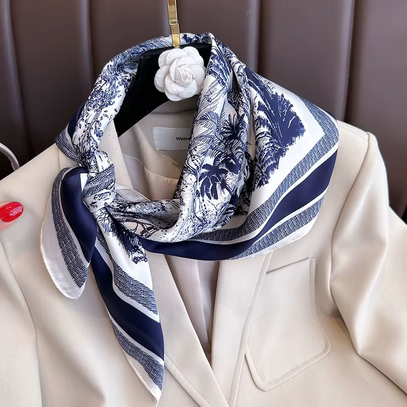 Foulard carré en soie imprimé Floral de luxe pour femmes