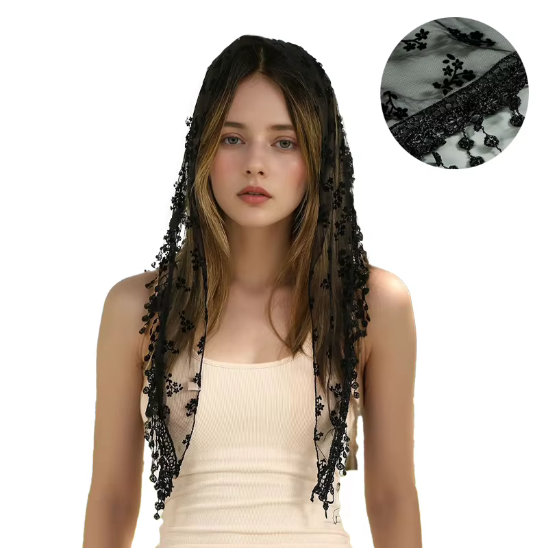 Floarl broderie Triangle écharpe espagne élégant dentelle glands châle femmes solide évider Bandana mariée mariage voile tête Turban