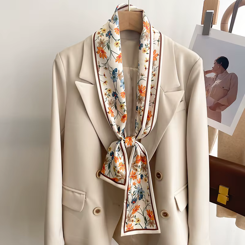 50 couleurs nouvelles femmes soie sensation imprimé Design écharpe châle mode luxe longue étroite petites foulards
