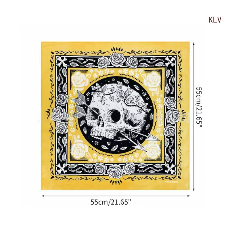 Crâne imprimé Bandanas écharpe pour adulte unisexe carré foulard nouveauté cou