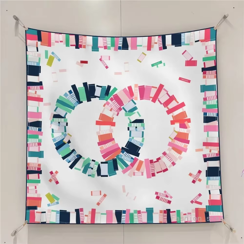 Français 90cm lettre petit C sergé soie femmes crème solaire châle grand carré écharpe foulard en gros foulards