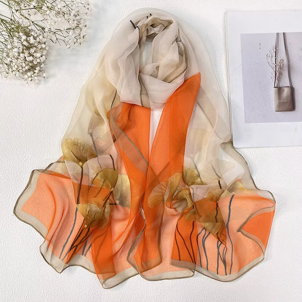 Ginkgo arbre écharpe vert jolies femmes élégant en mousseline de soie Georgette Bandana