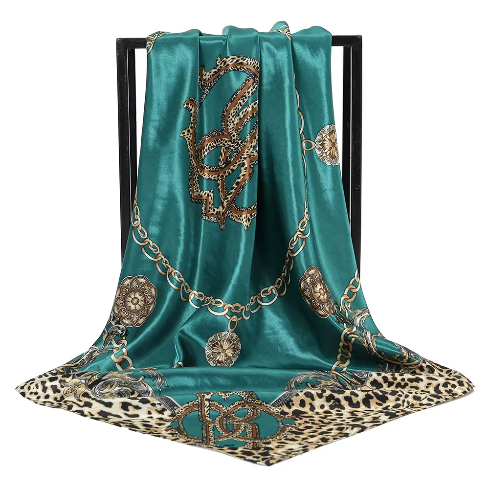 Écharpe carrée 1 pièce avec imprimé léopard et motif bloc de couleur-écharpe en Satin polyvalente