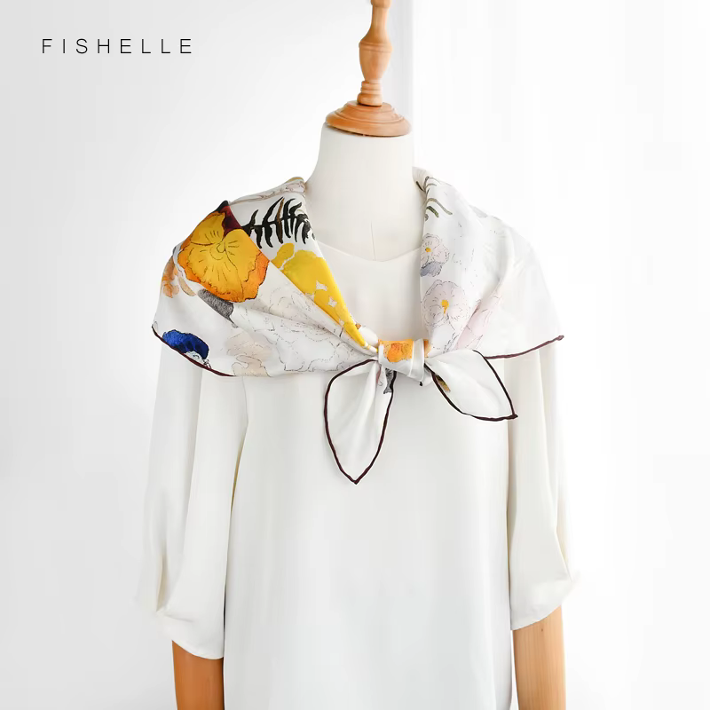 Foulard en sergé de soie véritable blanche pour femmes
