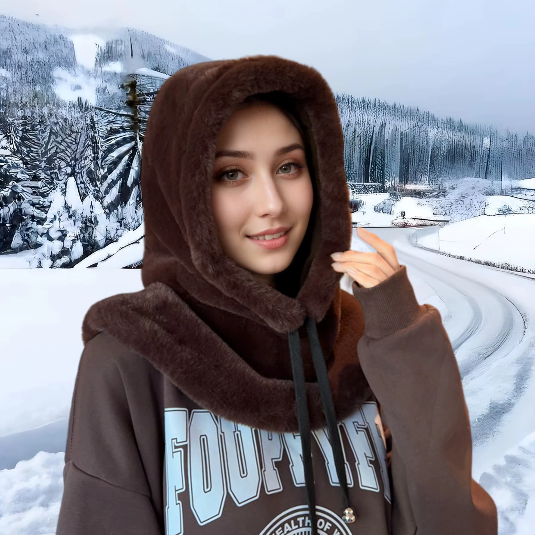 Cape de fourrure écharpe capuche hiver chapeau chaud pour les femmes polaire épaisse Protection des oreilles