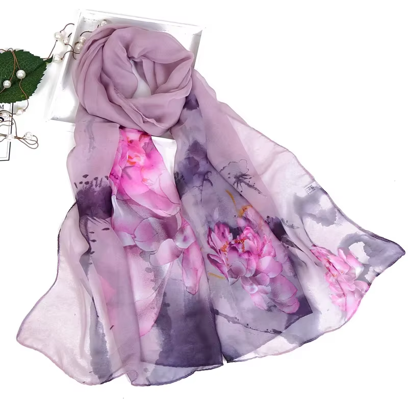 Écharpe en soie florale pour femmes